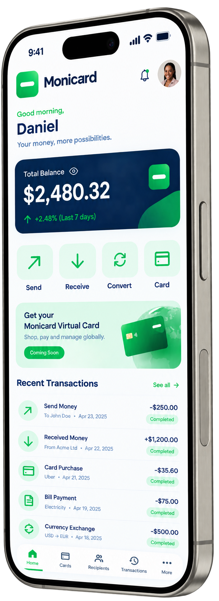 MoniCard Mobile App Interface